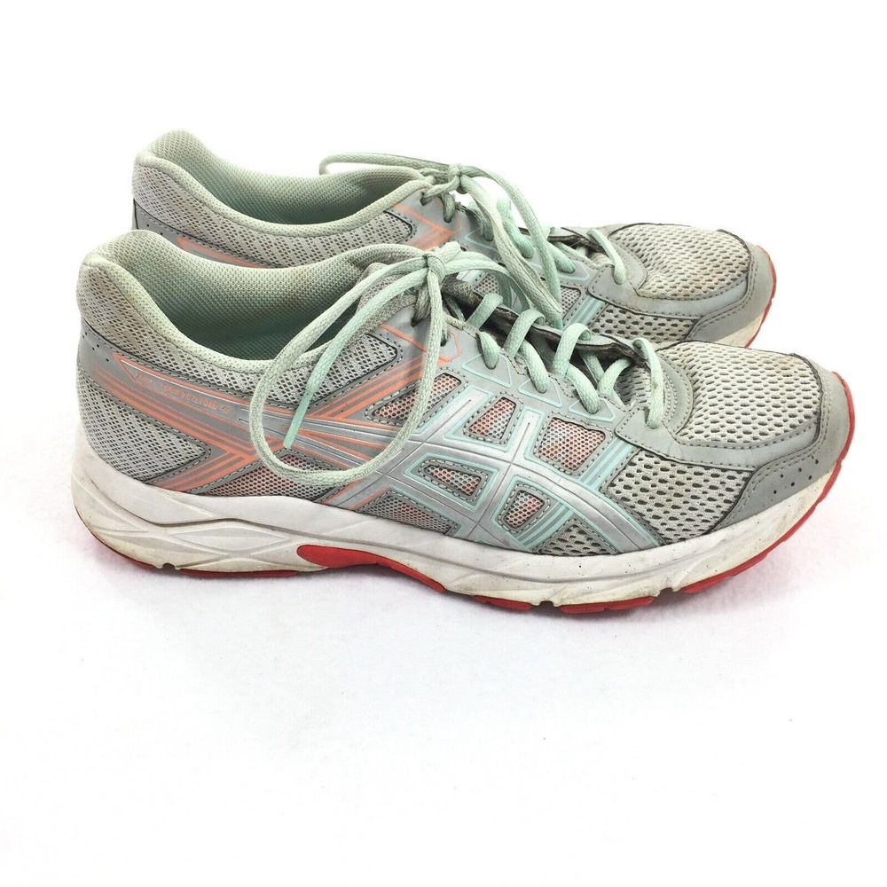 Asics Gel Contend 4 Athletic Running Shoes Size 9 Womens Gray Aqua Blue Sneakers